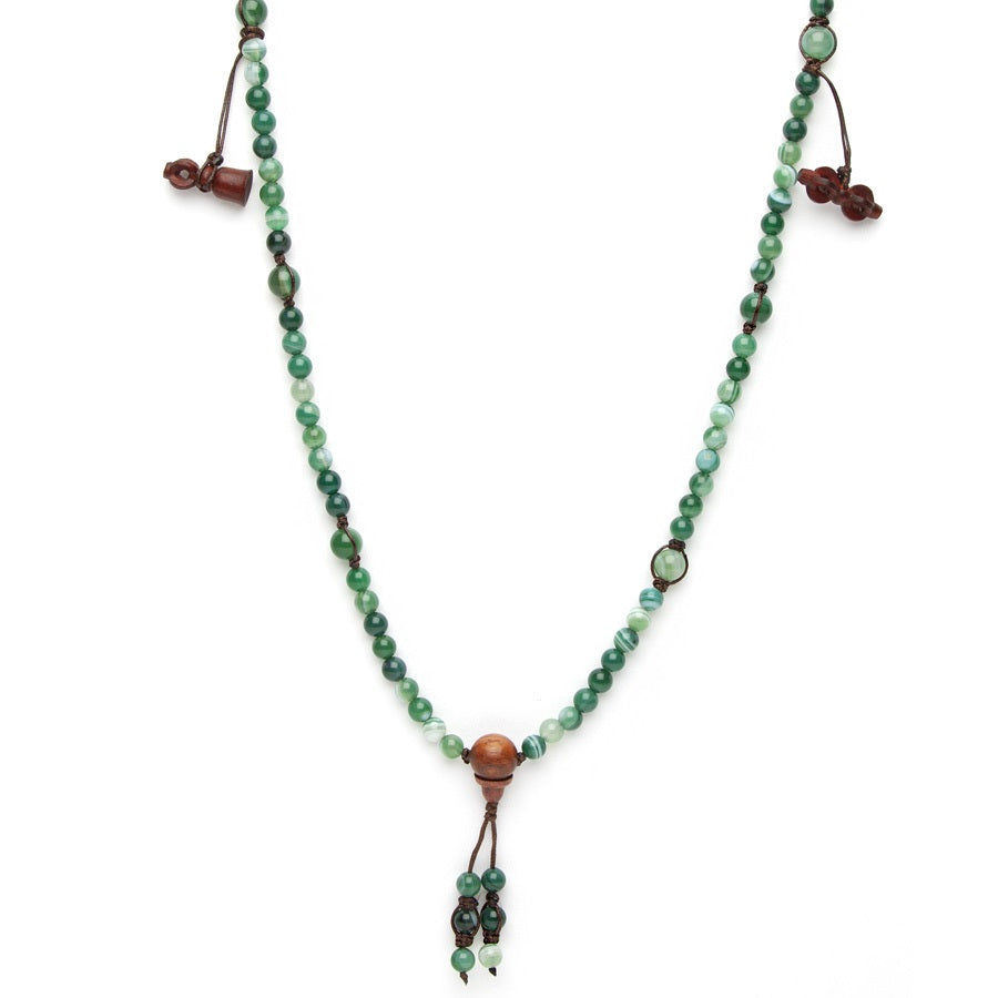 Tamashii Long Striped Green Agate Mundra Necklace NHS1500-140