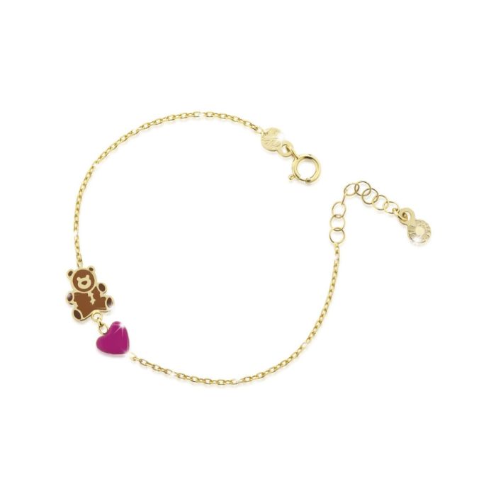 Le Bebè Toys Yellow Gold Heart and Bear Bracelet PMG072