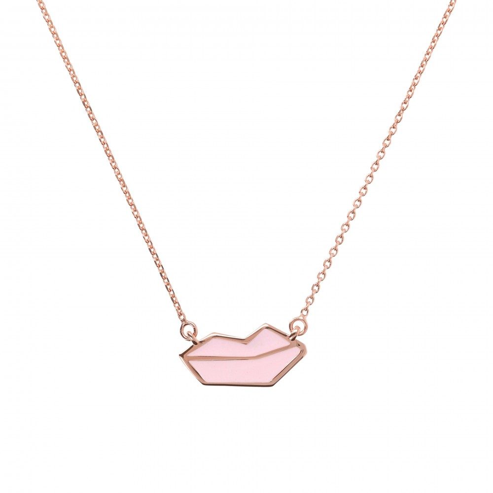 Netali Nissim Pink Enamel Lips Necklace