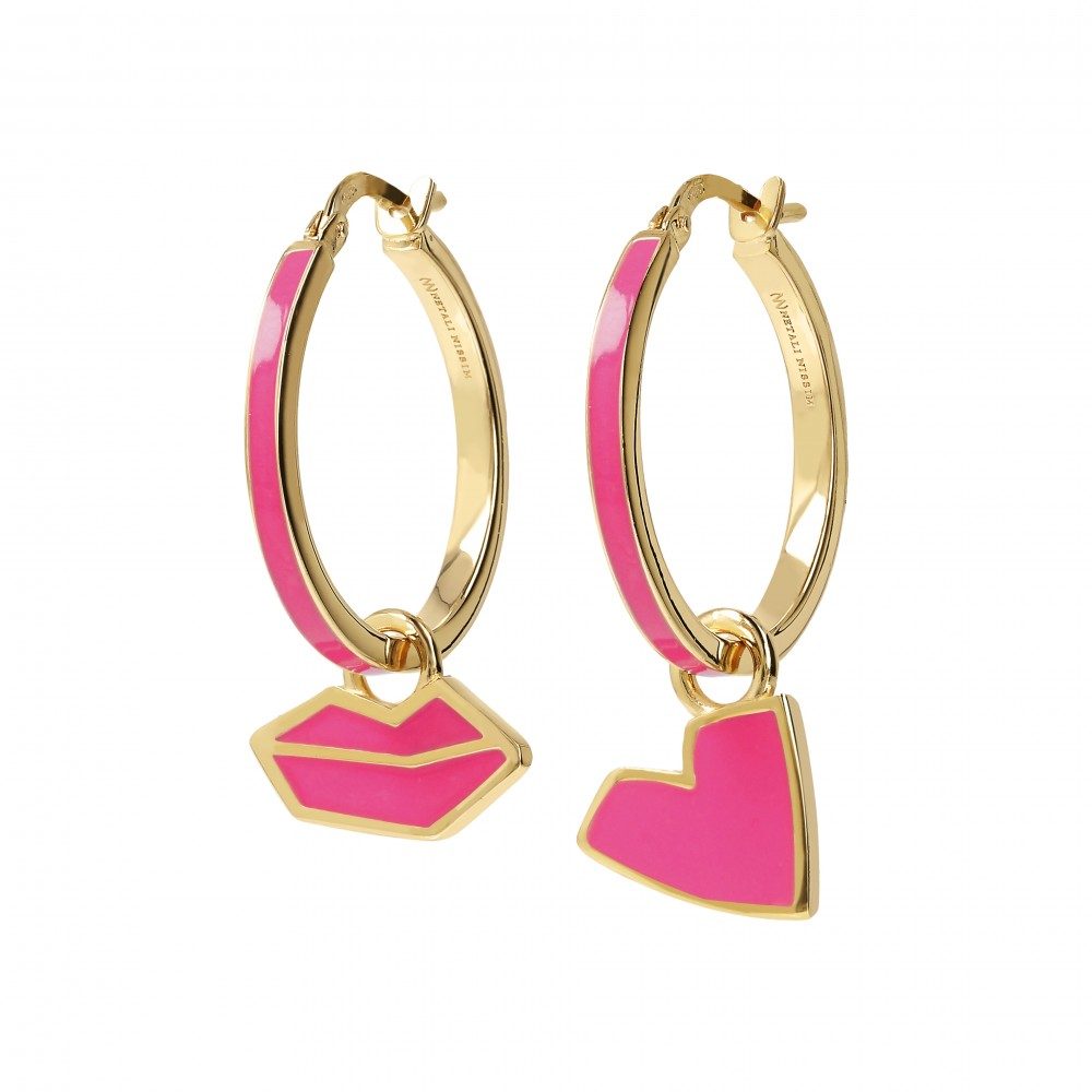 Netali Nissim Small Earrings Heart Lips Fuchsia Enamel