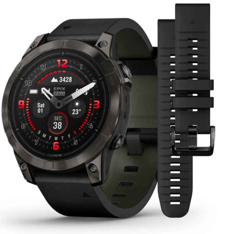 Garmin Epix Pro Sapphire Edition 47 MM Carbon Gray DLC Titanium con Cinturino Black Leather