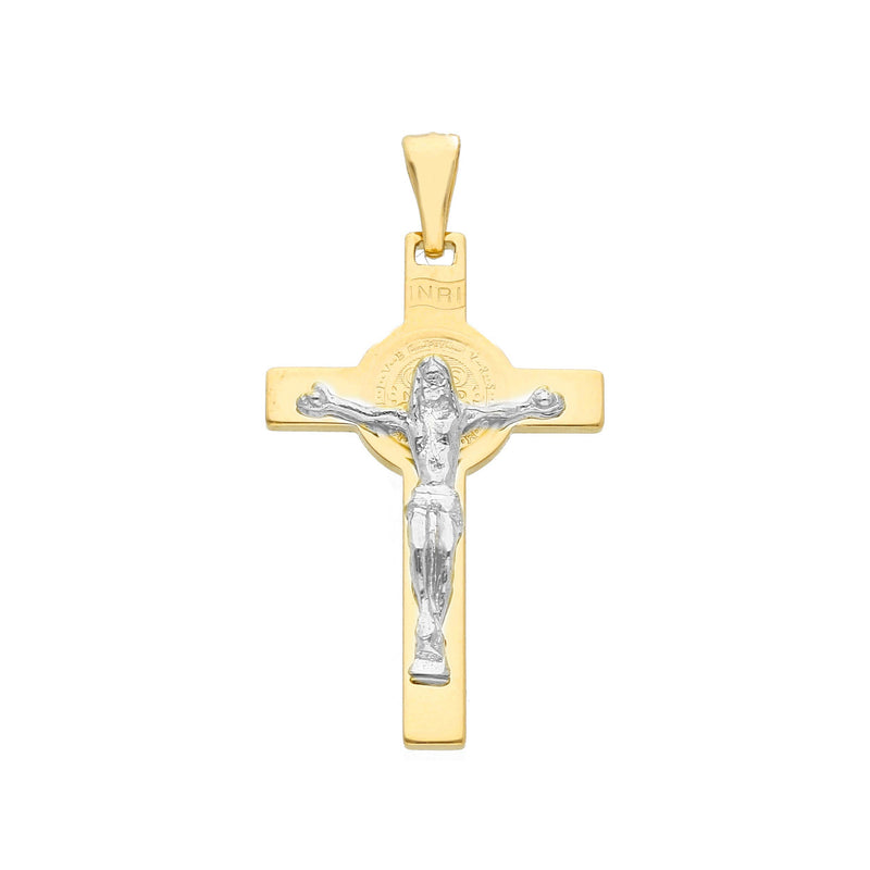 Croce S. Benedetto con Cristo in Oro Giallo e Bianco 18kt