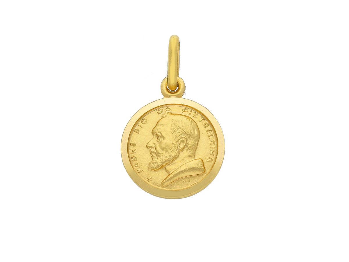 Medaglia Padre Pio in Oro Giallo 18kt mm. 13