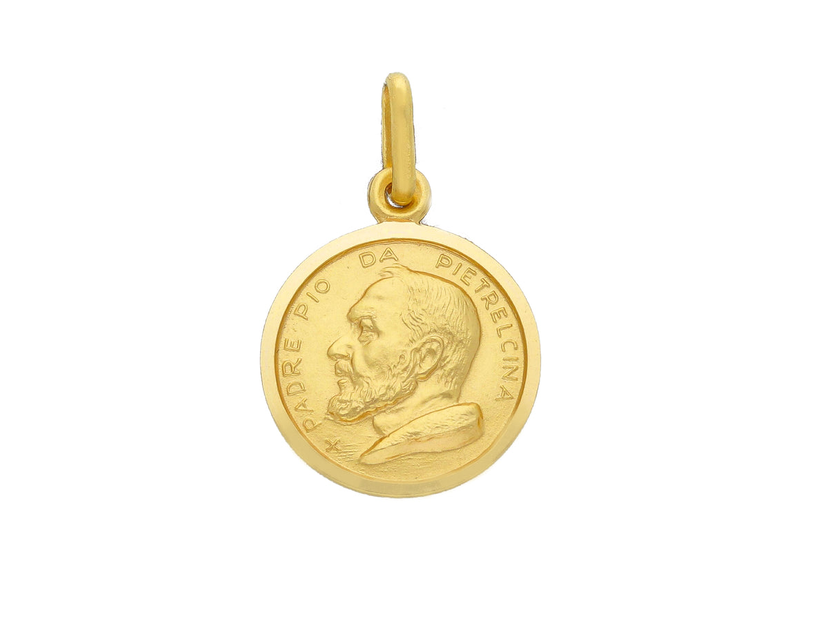 Medaglia Padre Pio in Oro Giallo 18kt mm. 15