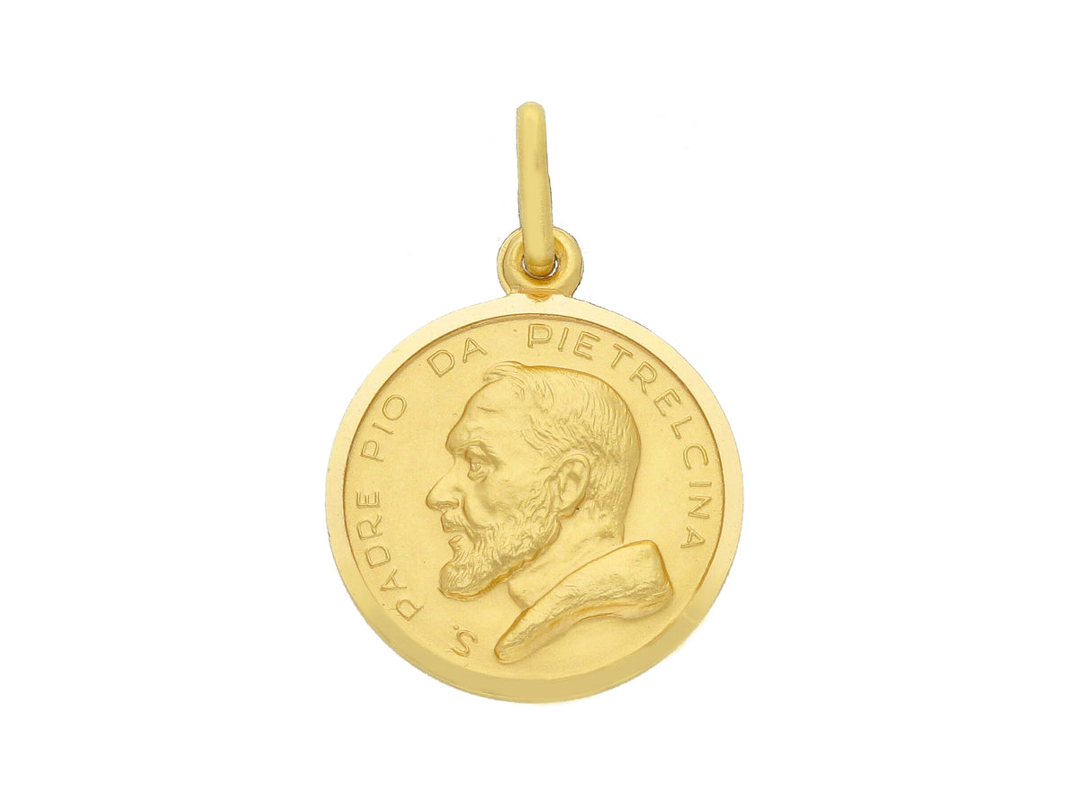 Medaglia Padre Pio in Oro Giallo 18kt mm. 17