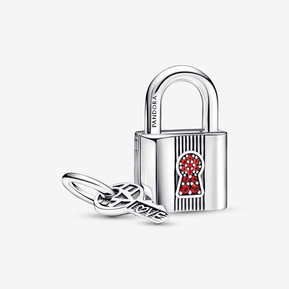 Pandora Charm Pendente Lucchetto e Chiave dell’Amore con Pietre Rosse 790088C02