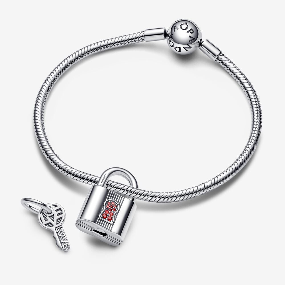 Pandora Charm Pendente Lucchetto e Chiave dell’Amore con Pietre Rosse 790088C02