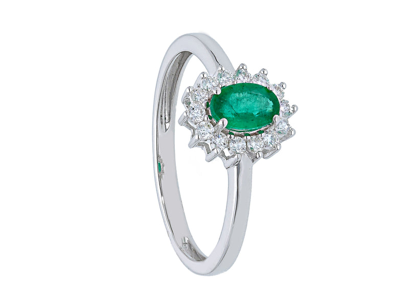  Maiocchi Milano White Gold Ring with Diamonds and Emerald 0.45 ct