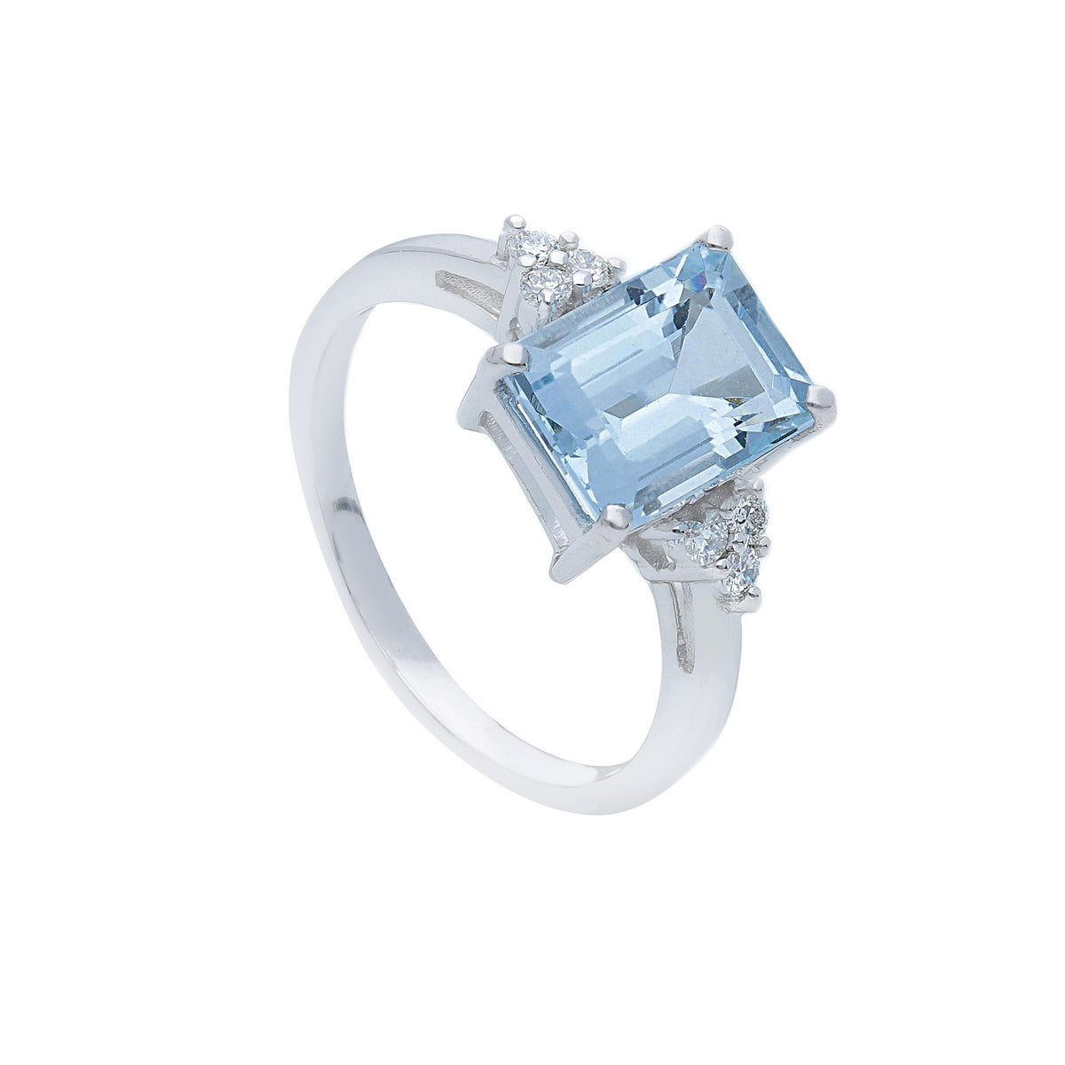 18 kt white gold ring with diamonds and 1.90 ct aquamarine