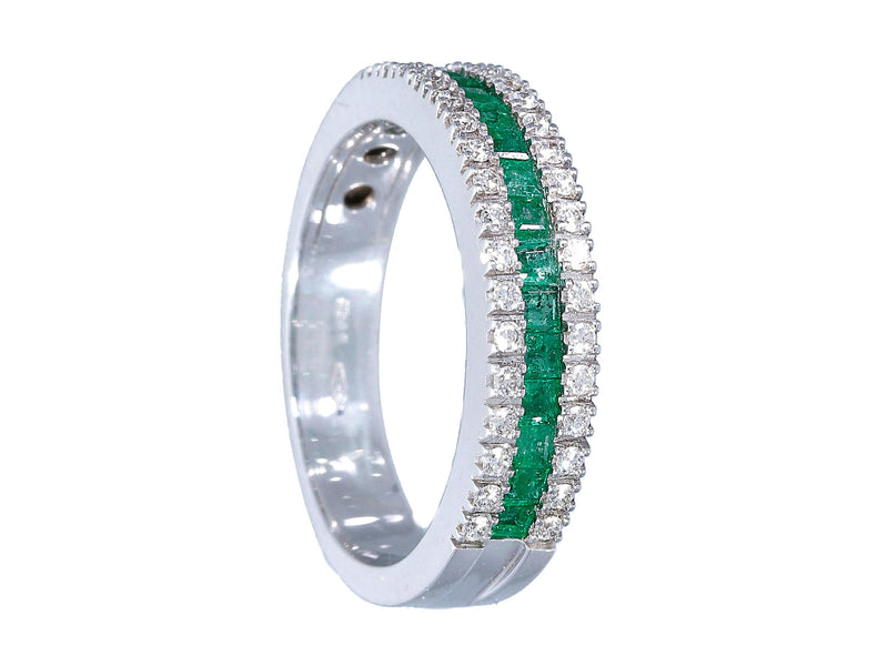  Maiocchi Milano White Gold Band Ring with Diamonds and Emeralds 0.60 ct