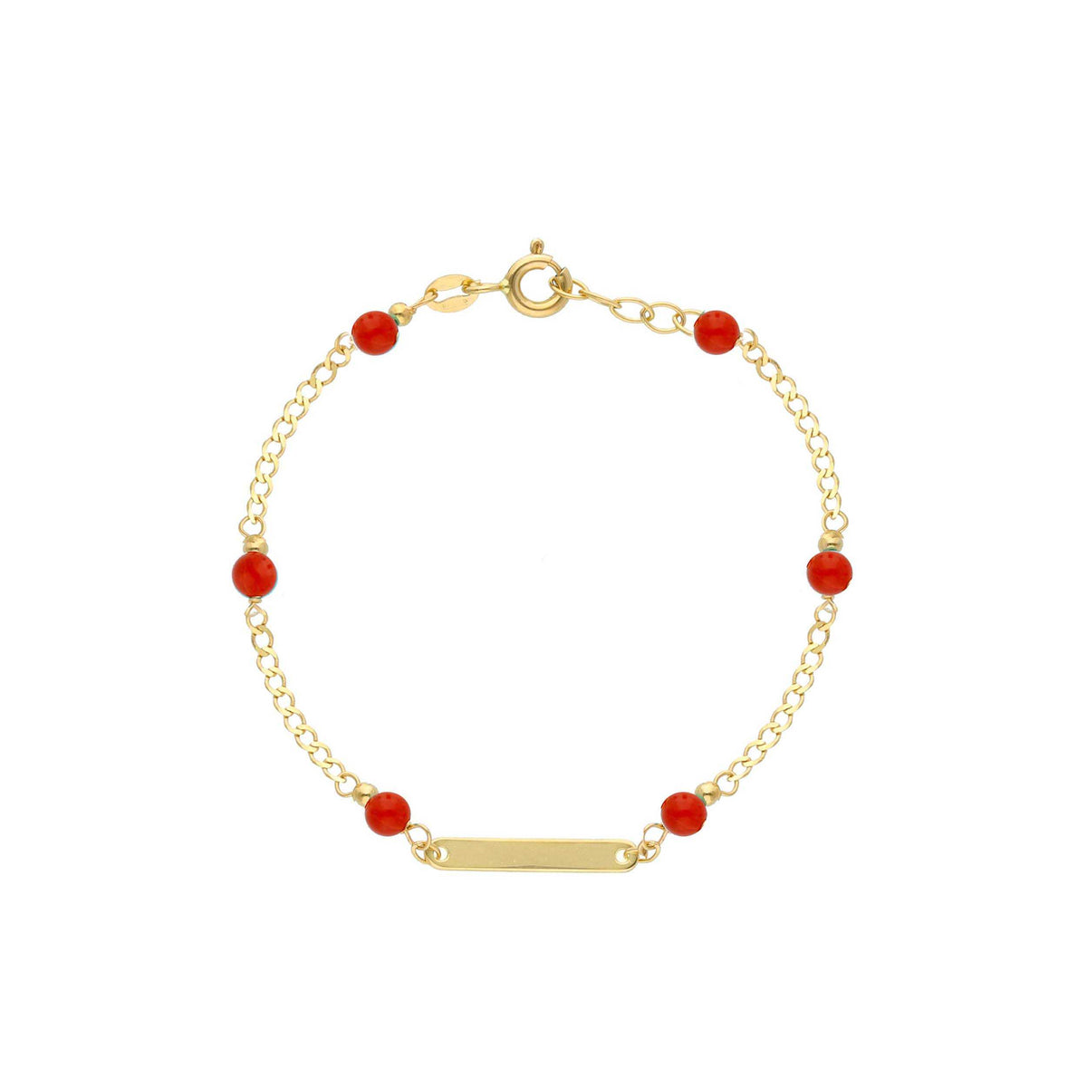 Bracciale Targhetta e Pasta di Corallo in Oro Giallo 18kt