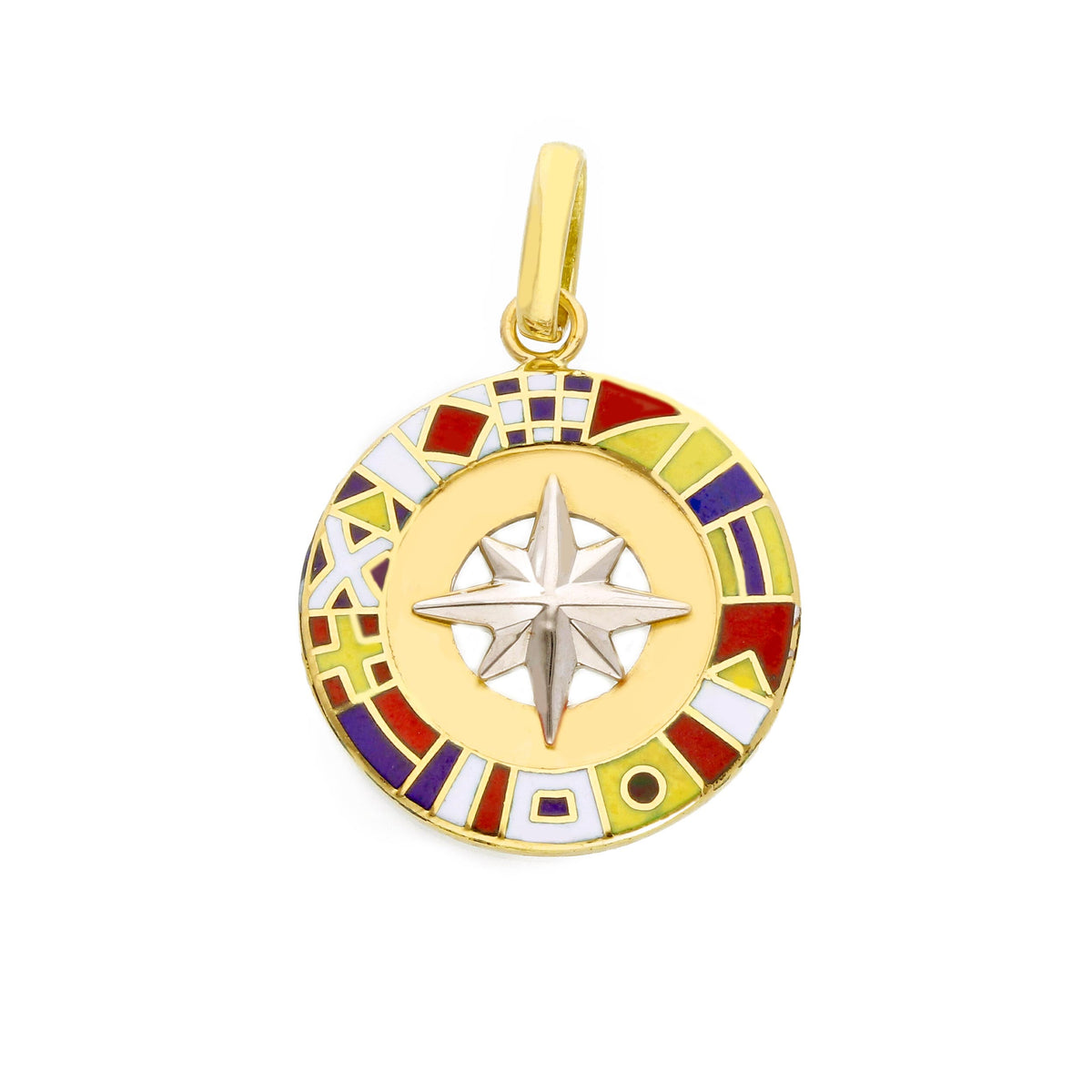  Compass Rose Pendant in 18kt Yellow Gold and Enamel