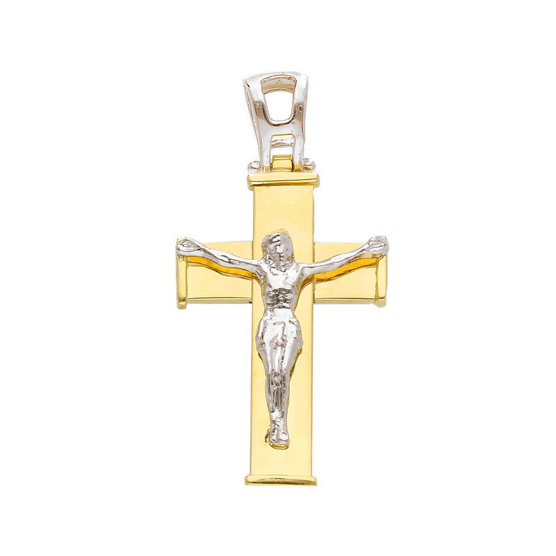 Croce con Cristo in Oro Giallo e Bianco 18kt