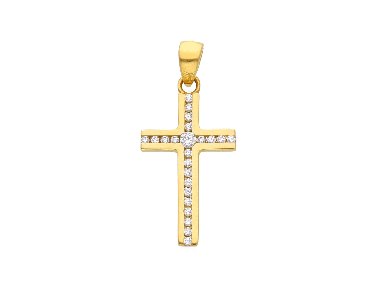 Croce in Oro Giallo 18kt e Zirconi