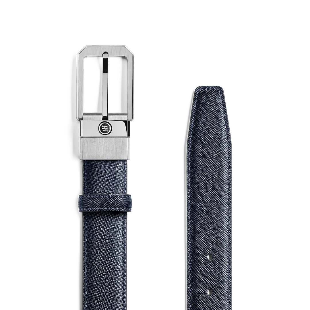 Montegrappa Signet Cintura Pelle Saffiano Nero/Blu Fibbia 30 mm IP Palladio