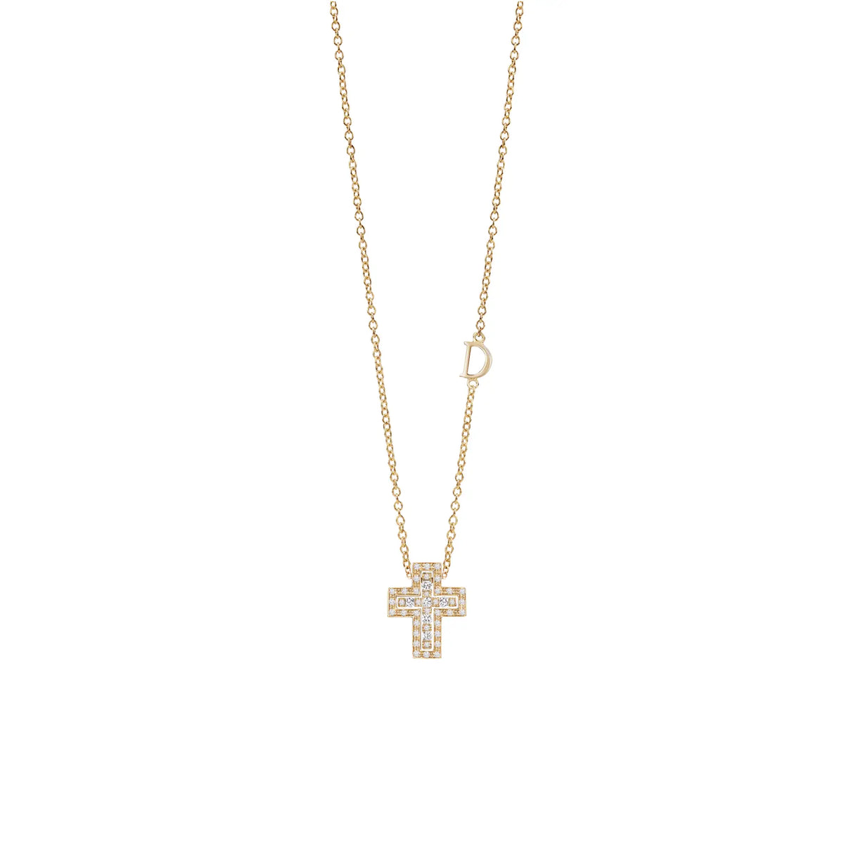 Damiani Belle Epoque Cross Necklace in Rose Gold Diamonds