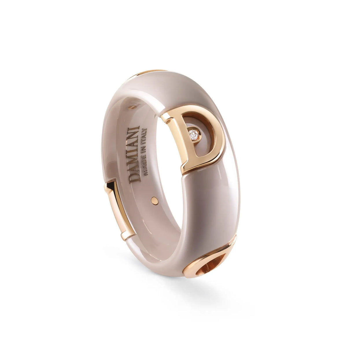 Damiani Anello D.Icon in Ceramica Cappuccino e Oro Rosa, 7 mm