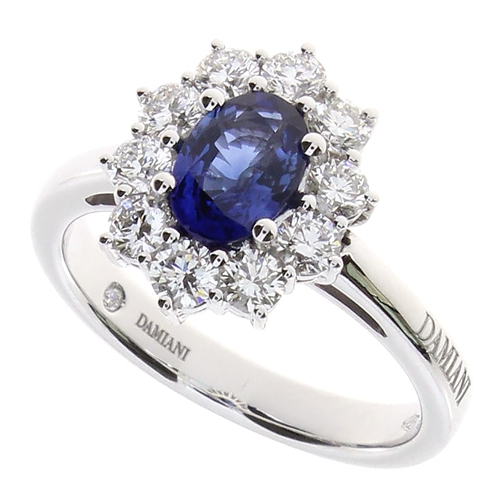 Damiani Ring in White Gold with Diamonds and Sapphire