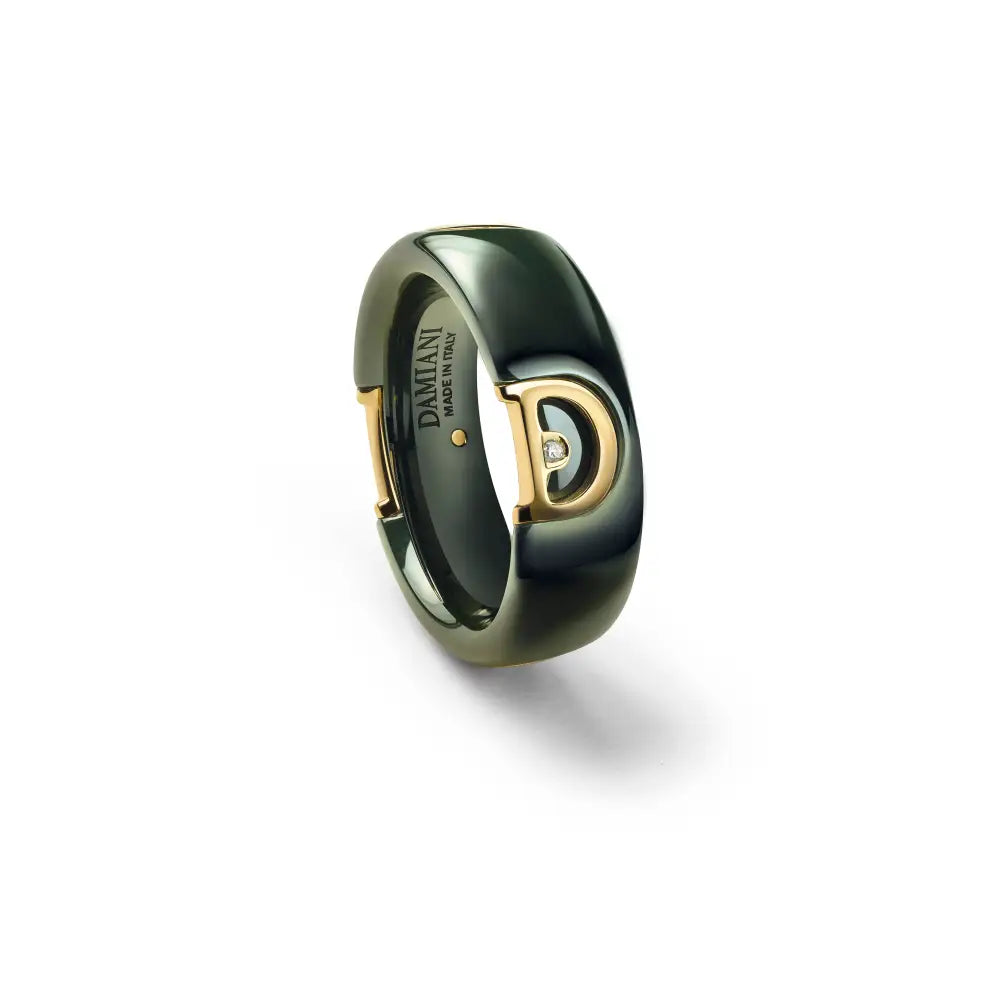 Damiani Anello D.Icon in Ceramica Verde e Oro Giallo, 7 mm