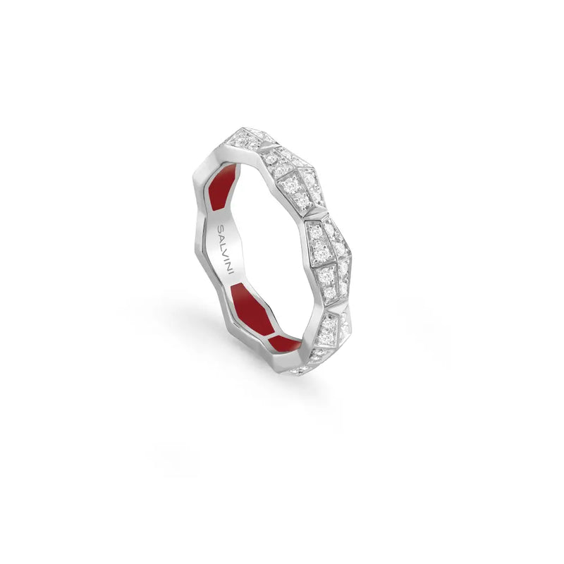  Salvini White Gold EVA Ring with Diamonds and Red Hybrid Ceramic