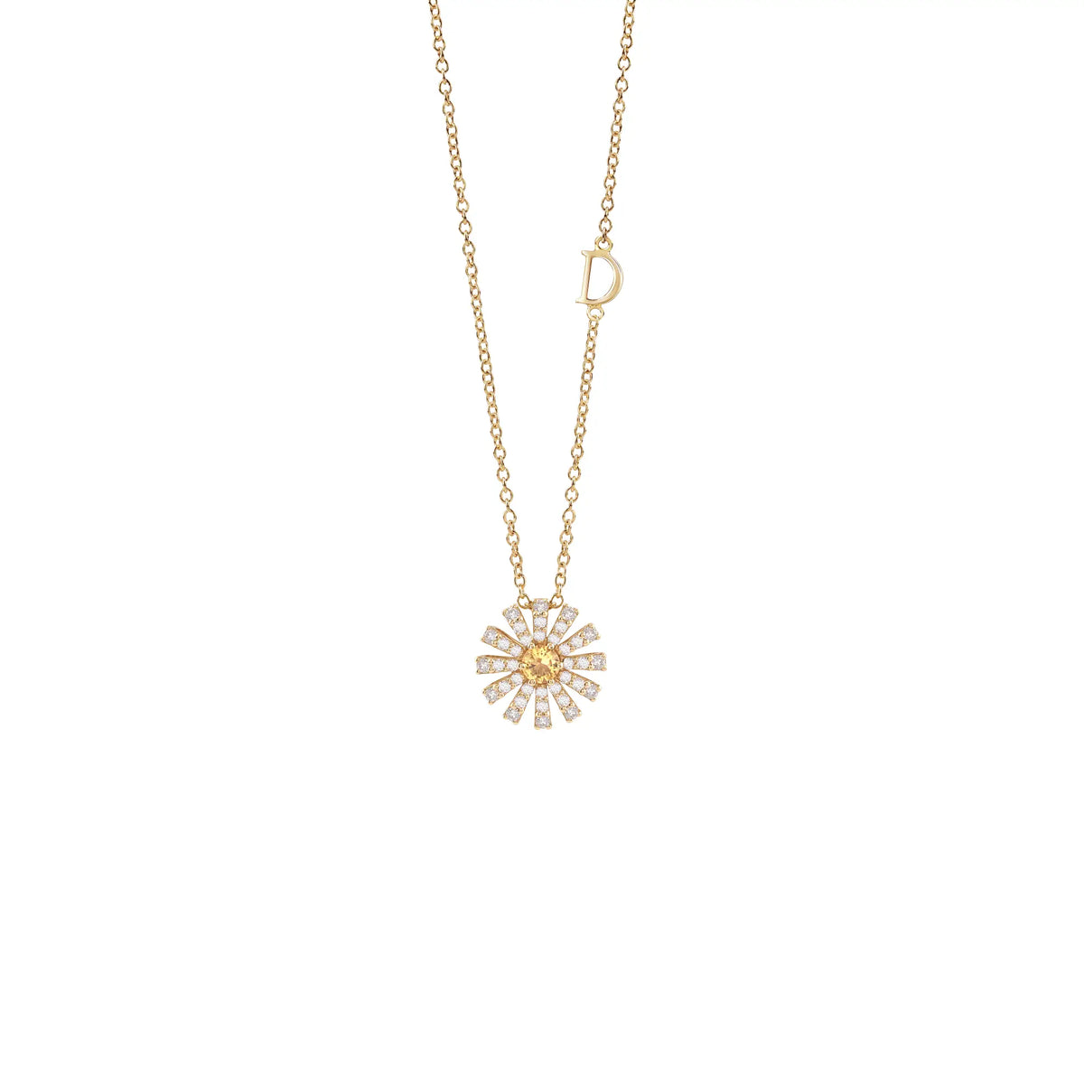Damiani Collana Margherita 12 MM in Oro Giallo Diamanti e Quarzo Citrino