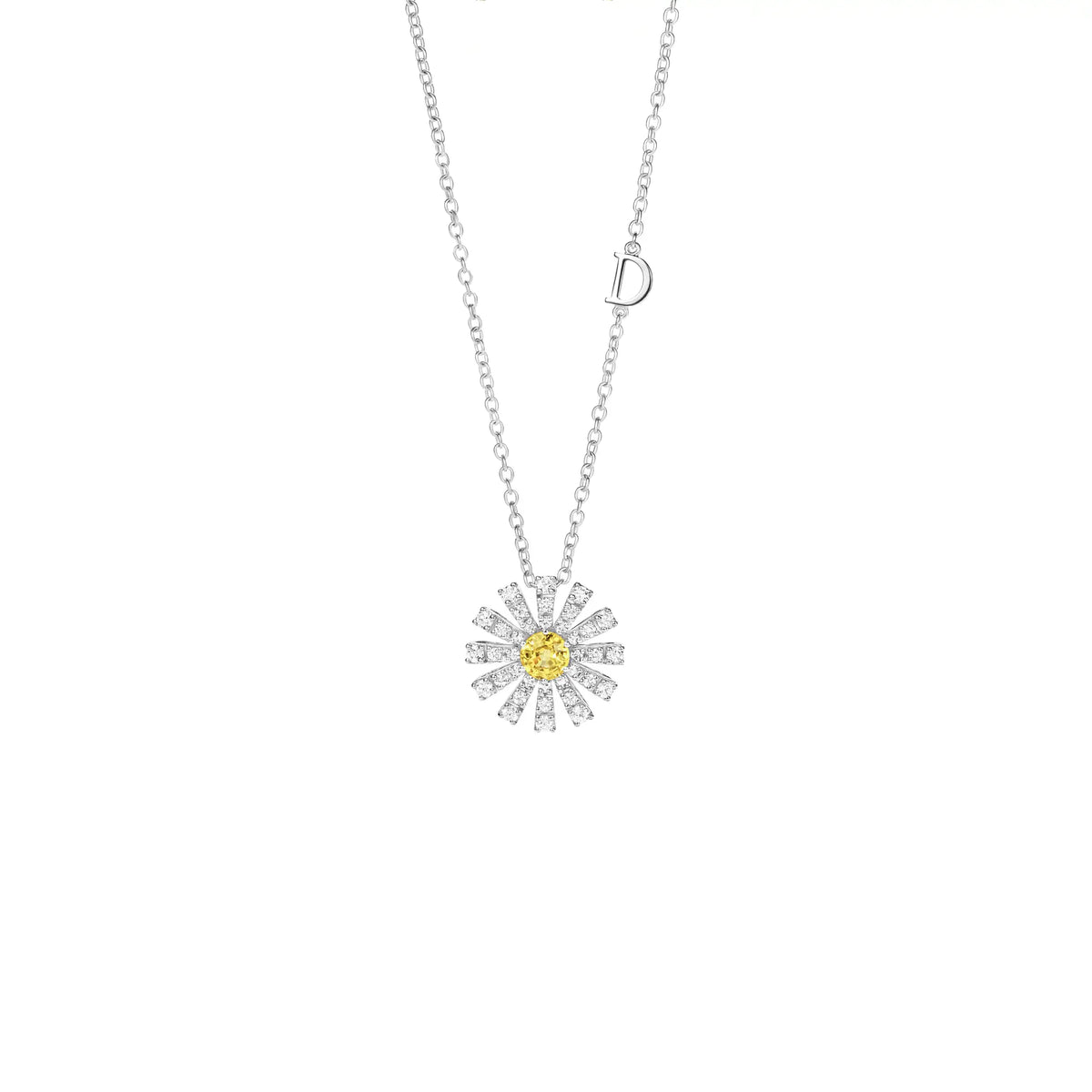 Damiani Collana Margherita in Oro Bianco Diamanti e Zaffiro Giallo 16 MM