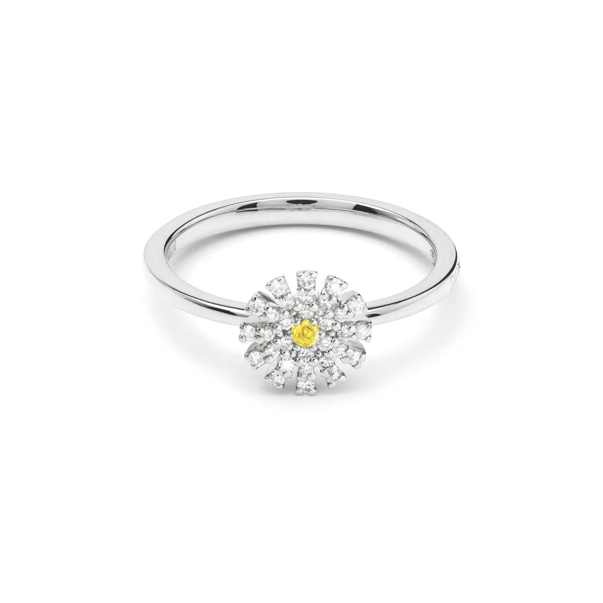 Damiani Anello Margherita in Oro Bianco, Diamanti e Zaffiro Giallo 8 MM