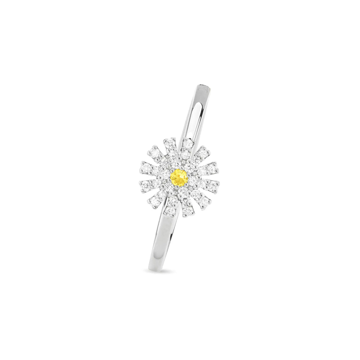 Damiani Anello Margherita in Oro Bianco, Diamanti e Zaffiro Giallo 8 MM