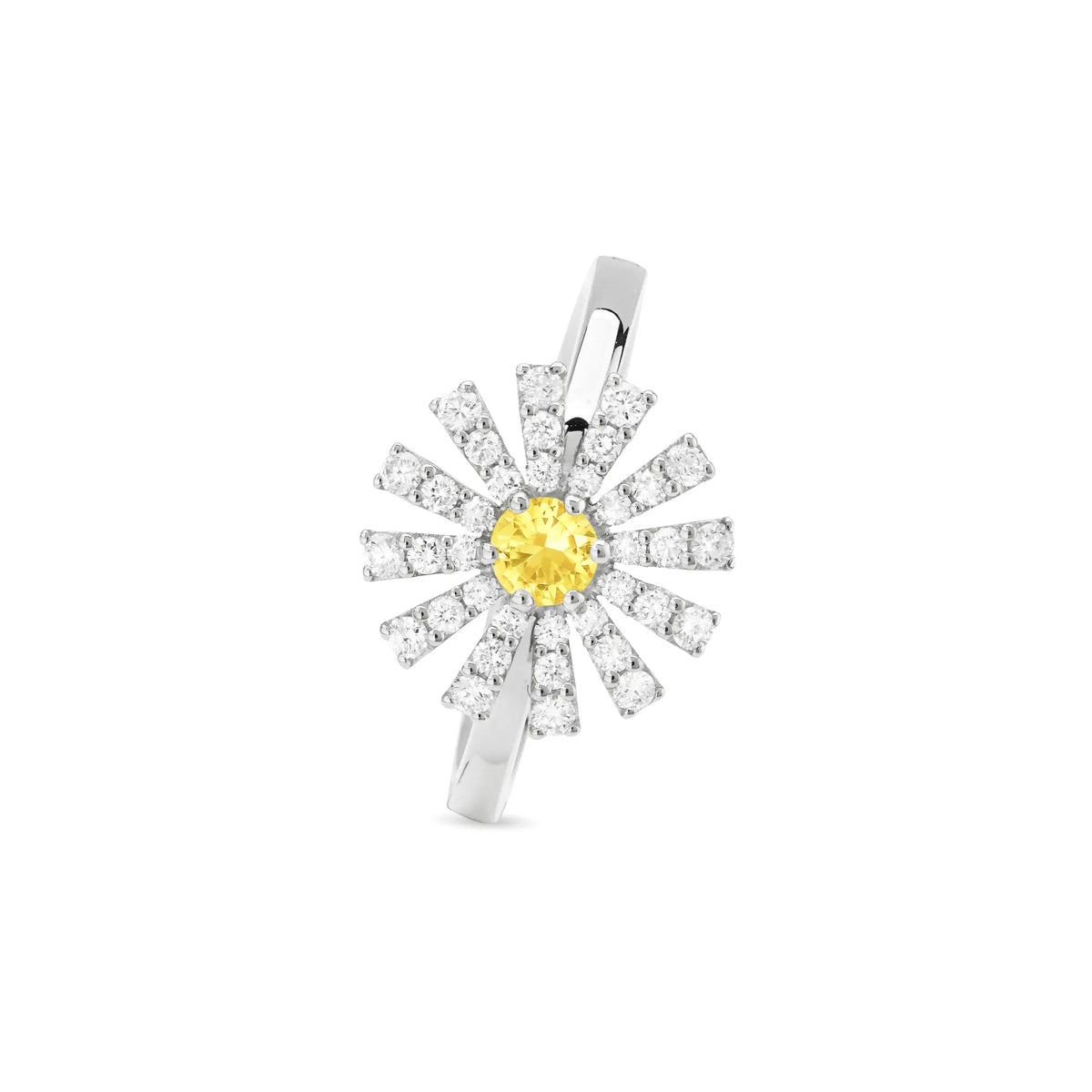 Damiani Anello Margherita in Oro Bianco, Diamanti e Zaffiro Giallo 12 MM