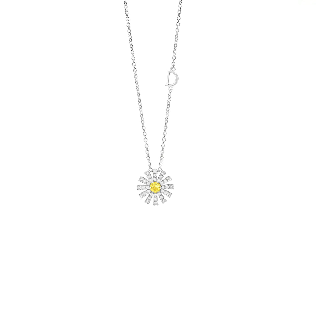 Damiani Collana Margherita in Oro Bianco Diamanti e Zaffiro Giallo 12 MM