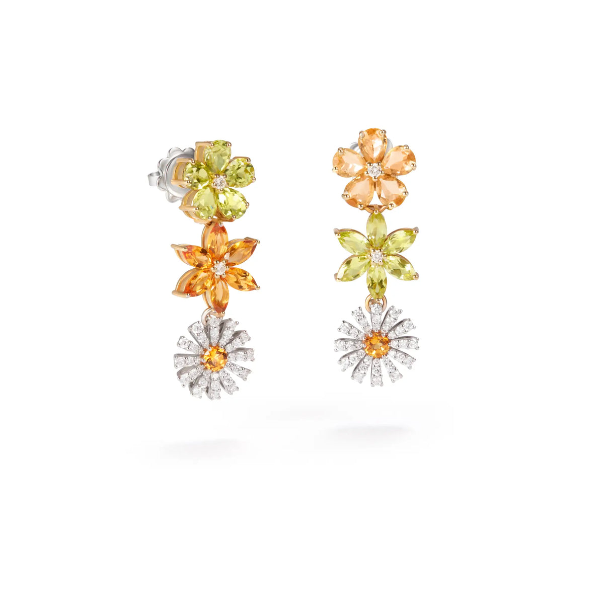 Damiani Orecchini Margherita Bloom in Oro Giallo Diamanti Peridoti e Quarzo Citrino