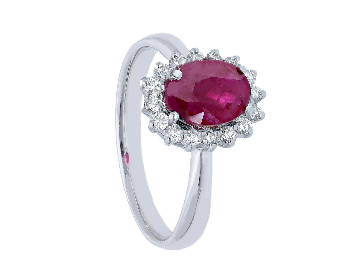 Maiocchi Milano White Gold Ring with Diamonds and Ruby ct 1.38