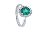  Maiocchi Milano White Gold Ring with Diamonds and Emerald ct 1.10