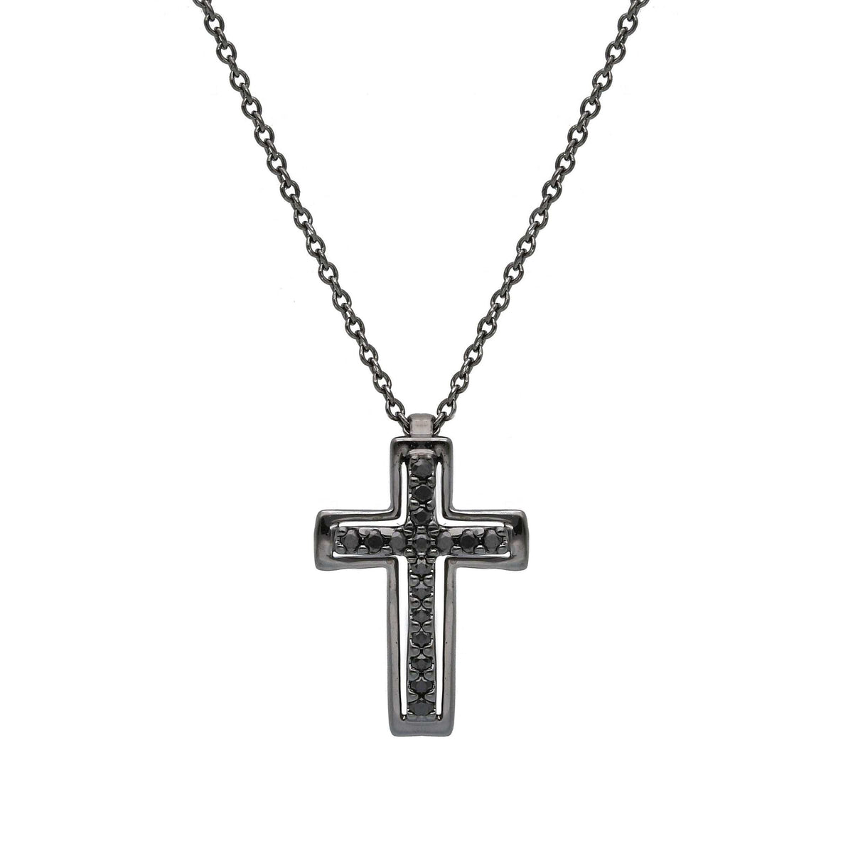 Maiocchi Milano Girocollo con Croce in Oro Brunito e Diamanti Black ct 0,07