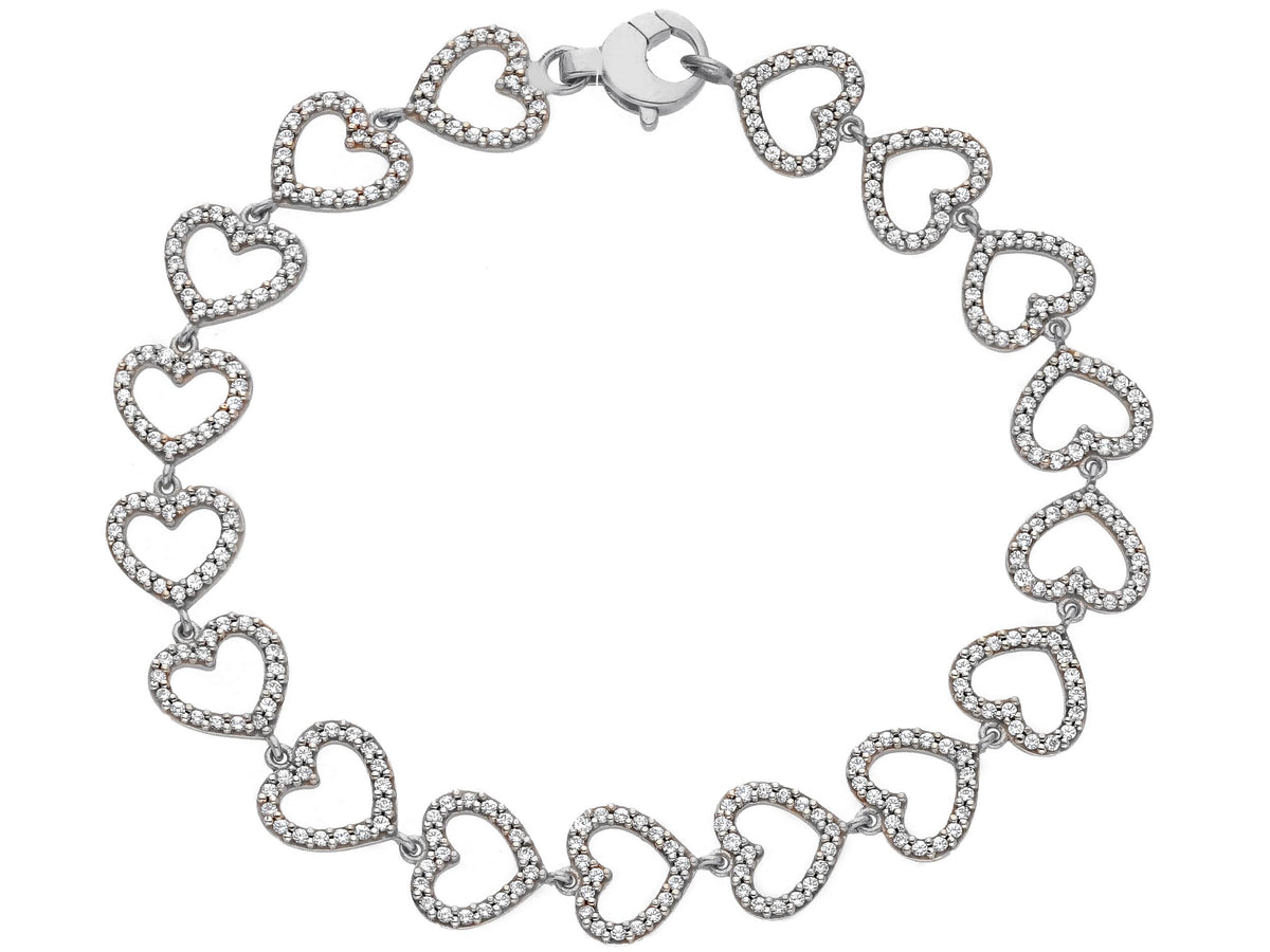 Bracciale a Cuori Oro Bianco 18kt e Zirconi