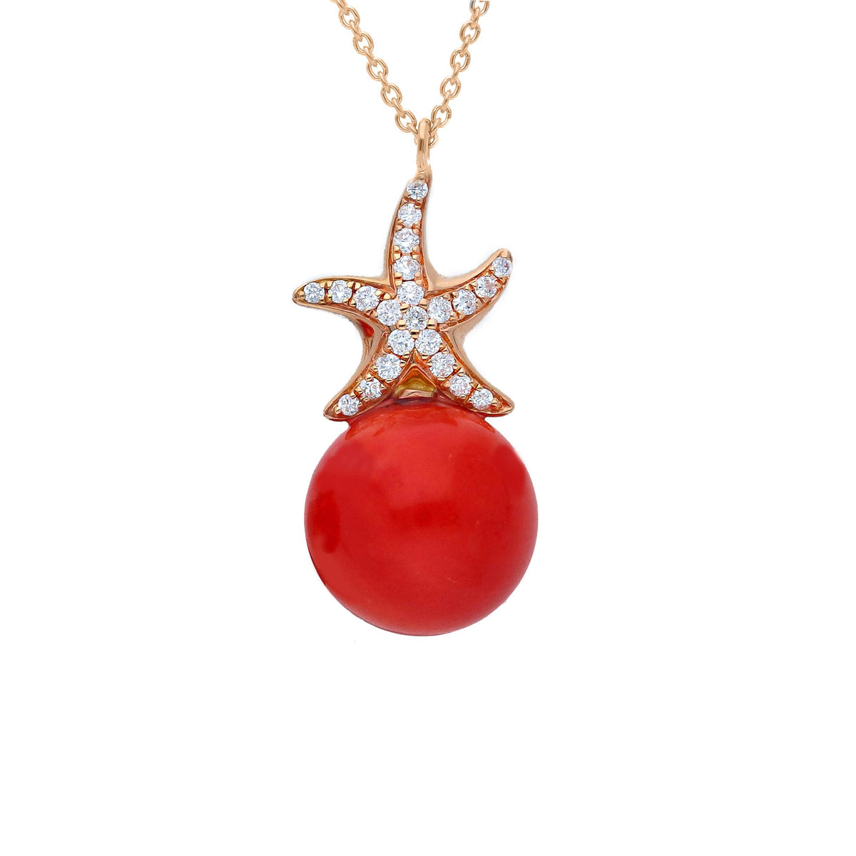 Maiocchi Milano Necklace in Rose Gold, Coral and Diamonds 0.14 ct