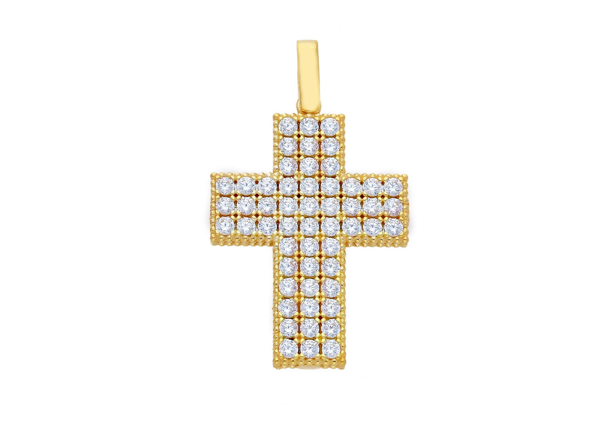 Croce in Oro Giallo 18kt e Zirconi