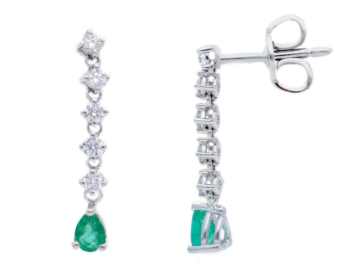 White Gold Earrings with Diamonds 0.25 ct and Emeralds 0.26 ct