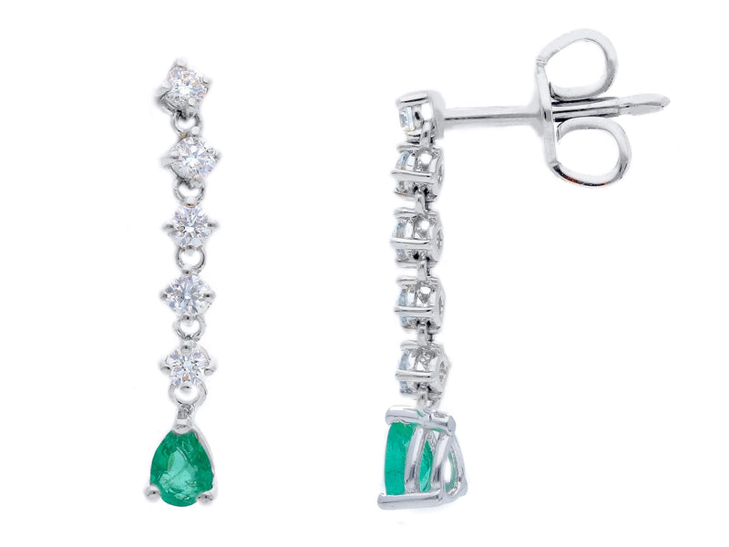  White Gold Earrings with Diamonds 0.25 ct and Emeralds 0.26 ct
