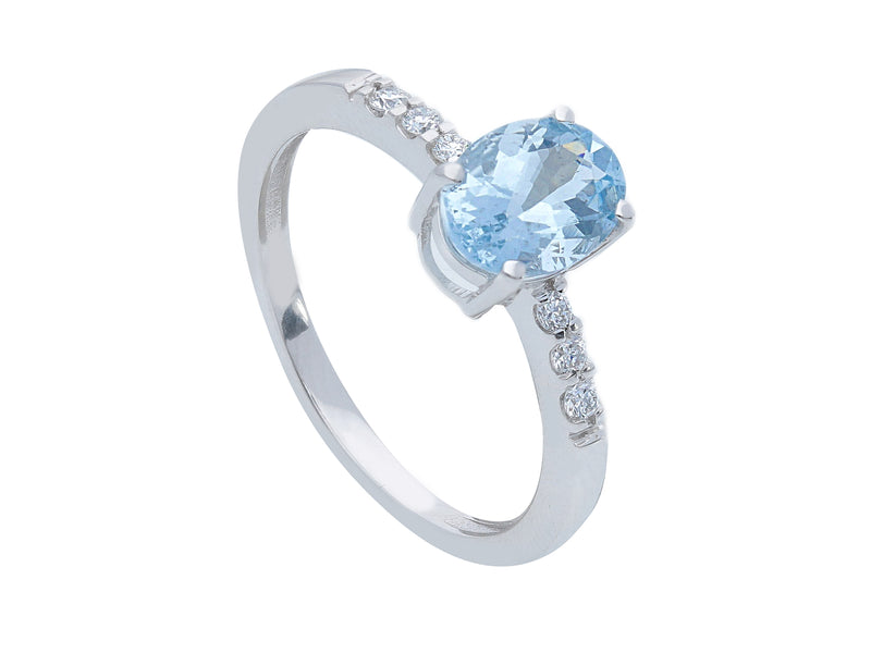  Maiocchi Milano White Gold Ring with Diamonds and Aquamarine ct 1.18
