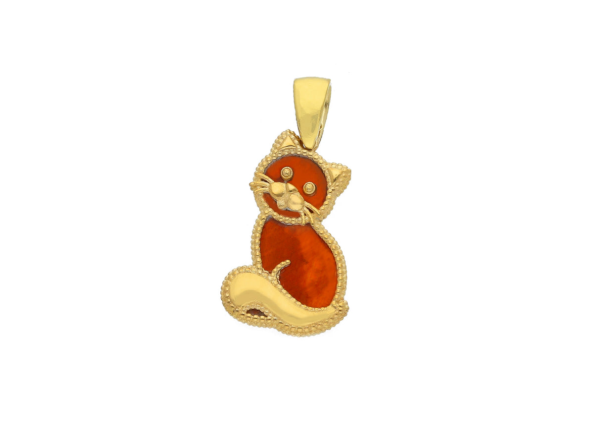 Cat Pendant in 18kt Yellow Gold and Mother of Pearl