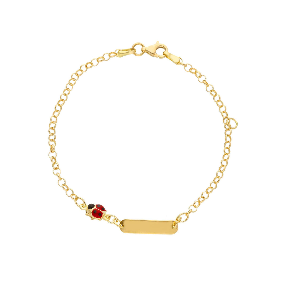 Bracciale Targhetta e Coccinella Smalto Rosso in Oro Giallo 18kt