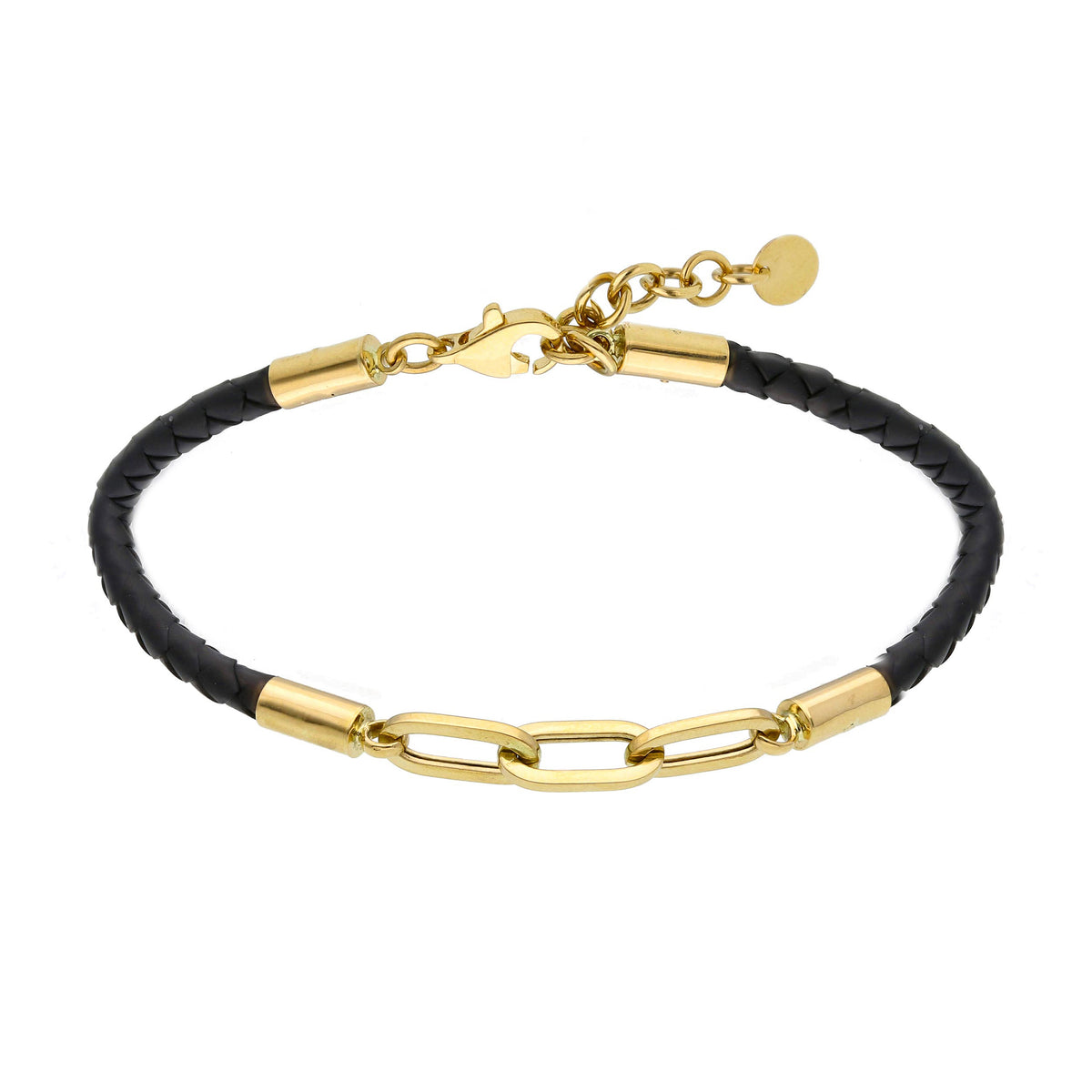 Bracciale Oro Giallo 18kt e Pelle Nera