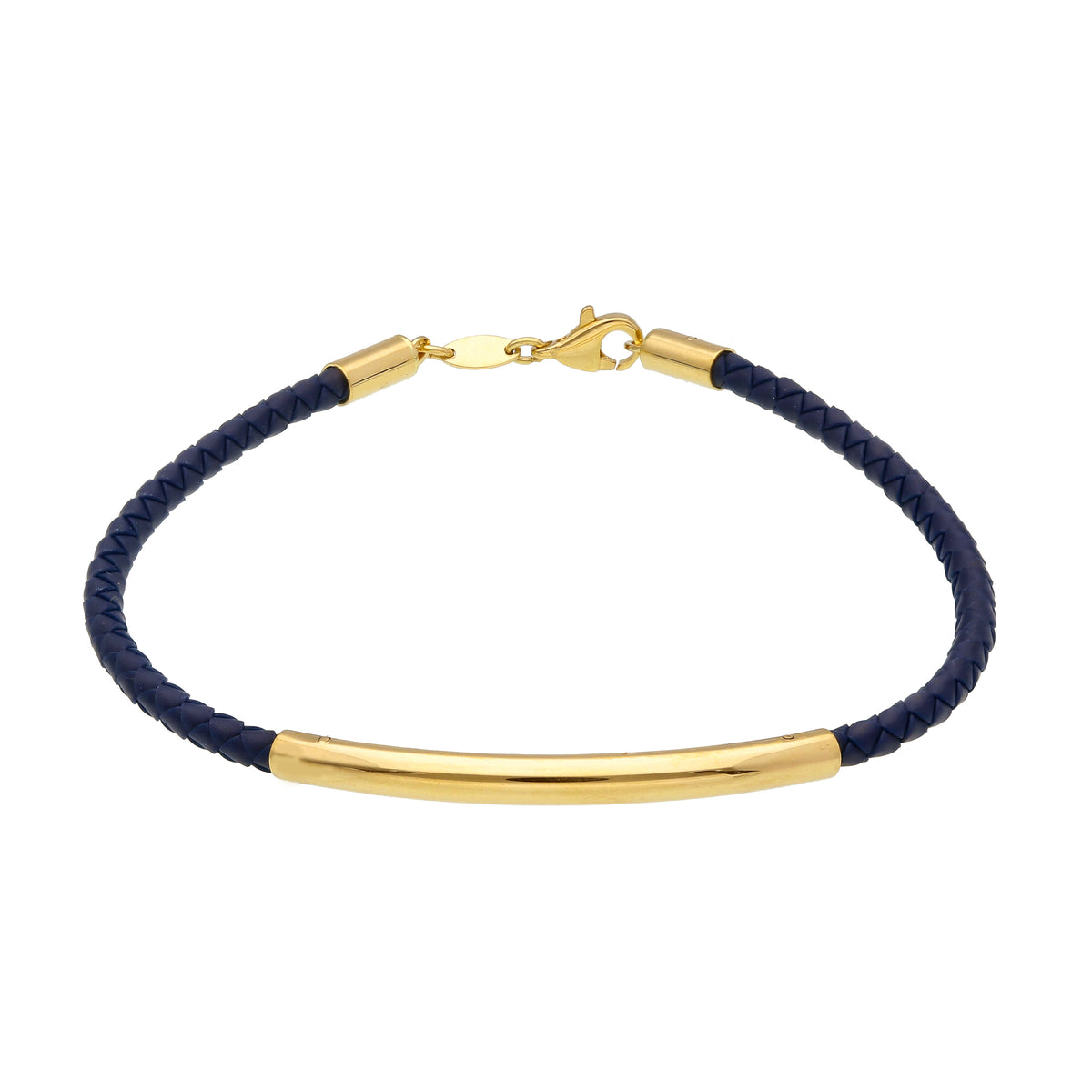 Bracciale Con Piastra Oro Giallo 18kt e Pelle Blu