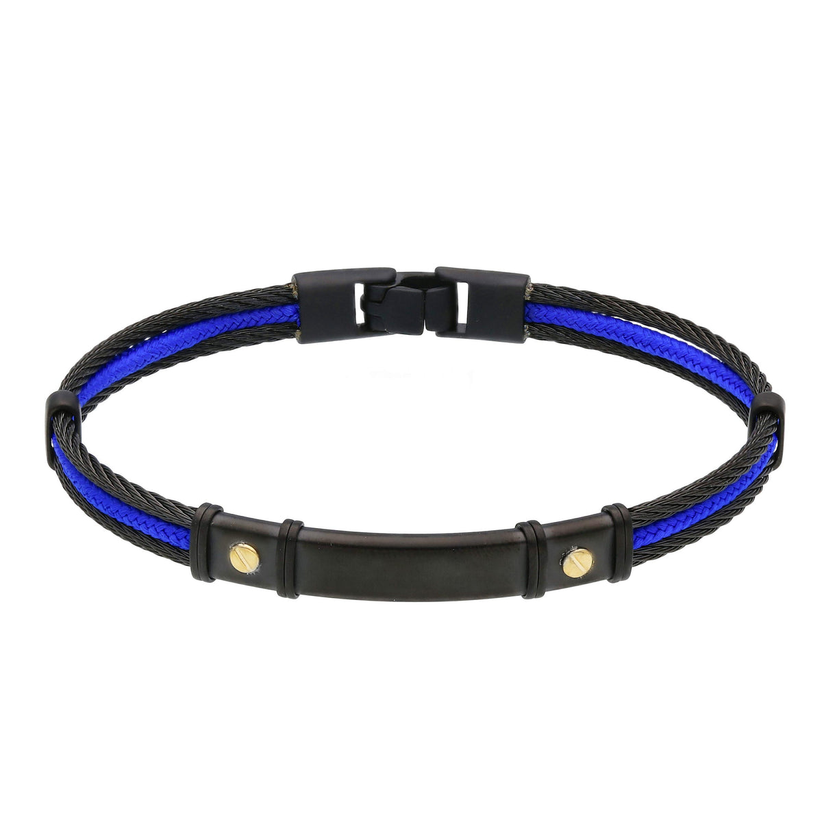 Bracciale Acciaio PVD Nero e Blu Con Viti In Oro Giallo 18kt