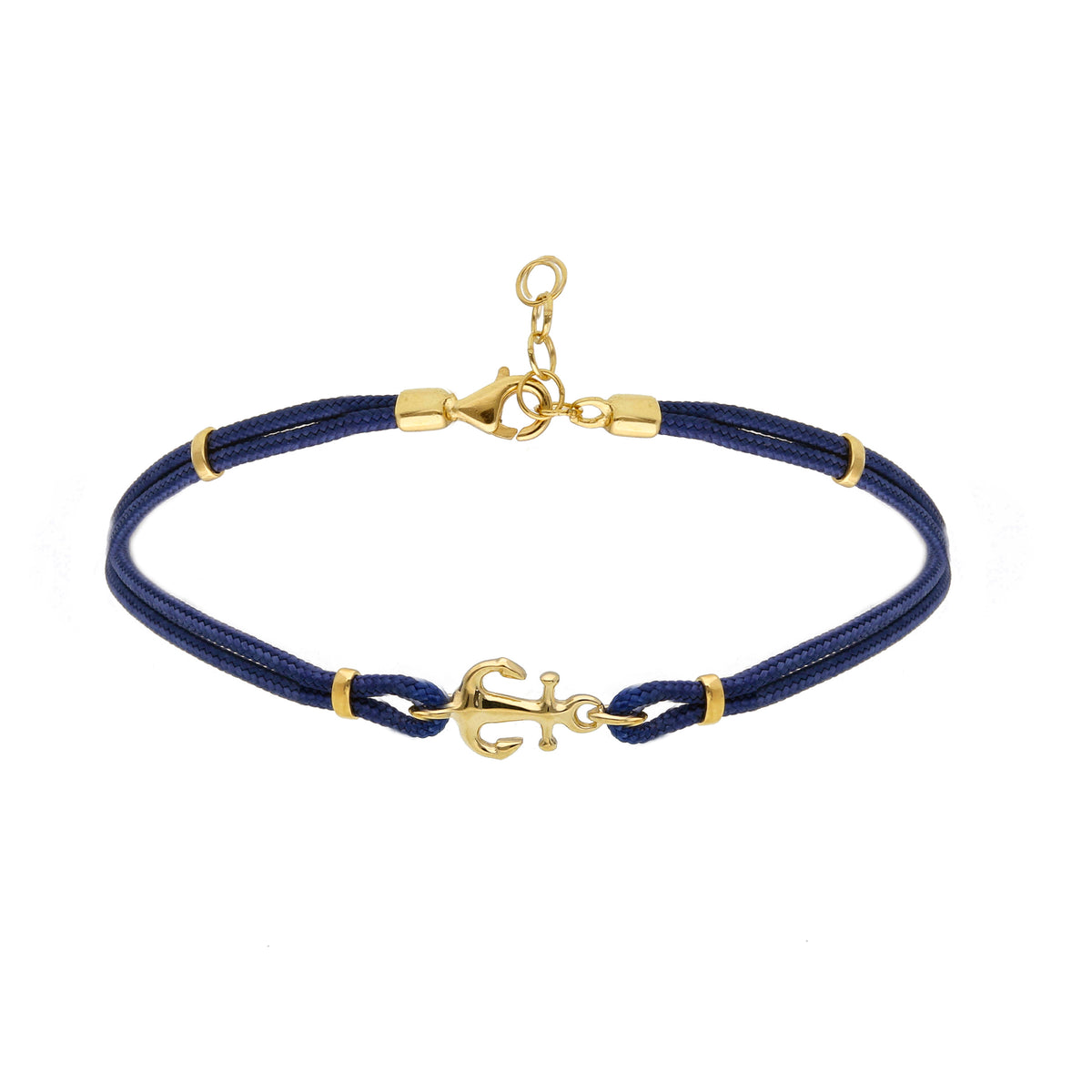 Bracciale Tessuto Blu e Ancora Oro Giallo 18kt