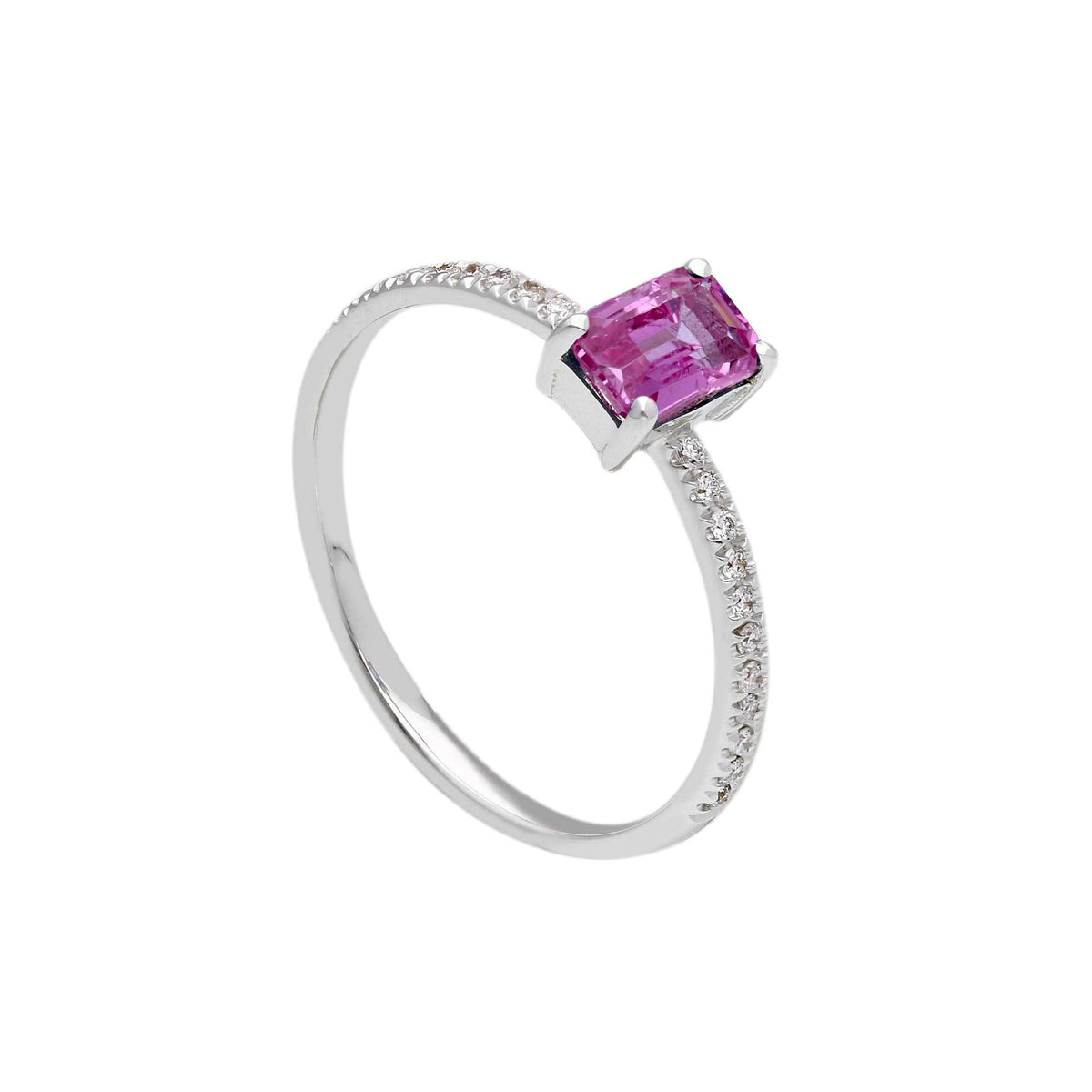 Maiocchi Milano Anello Oro Bianco con Diamanti e Zaffiro Rosa ct 0,78