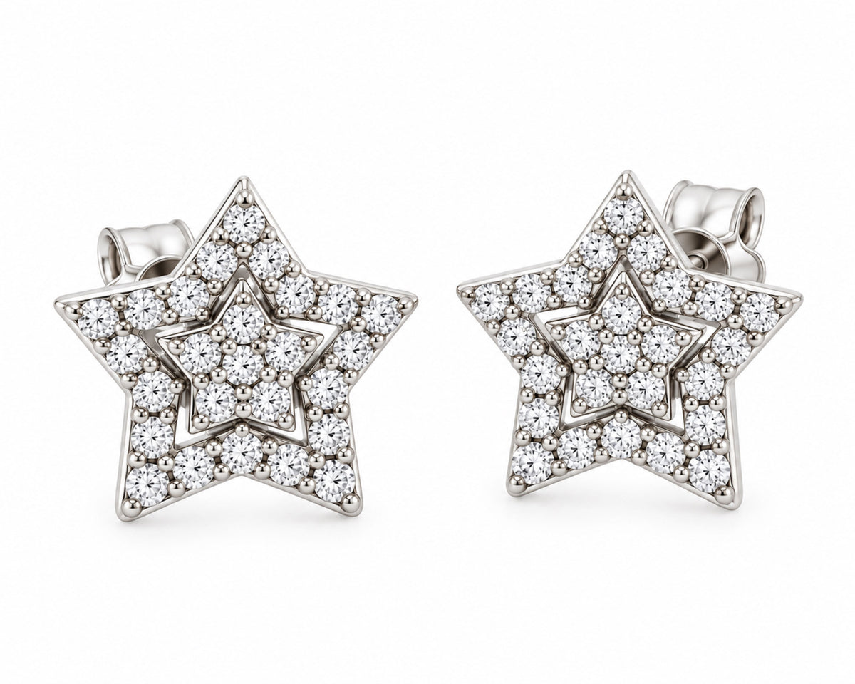 Maiocchi Milano Orecchini Stella Oro Bianco e Diamanti ct 0,22