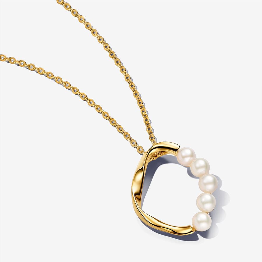 Pandora Collana Collana Cerchio Linea Sinuosa con Perle d'Acqua Dolce Coltivate 363254C01