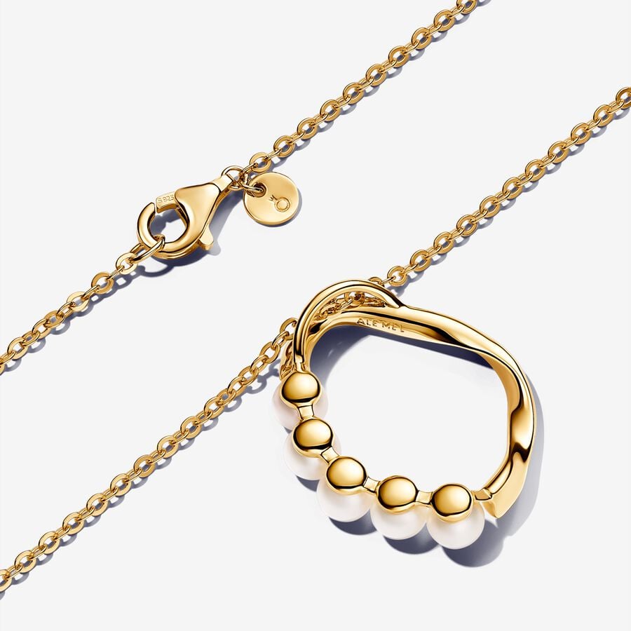 Pandora Collana Collana Cerchio Linea Sinuosa con Perle d'Acqua Dolce Coltivate 363254C01